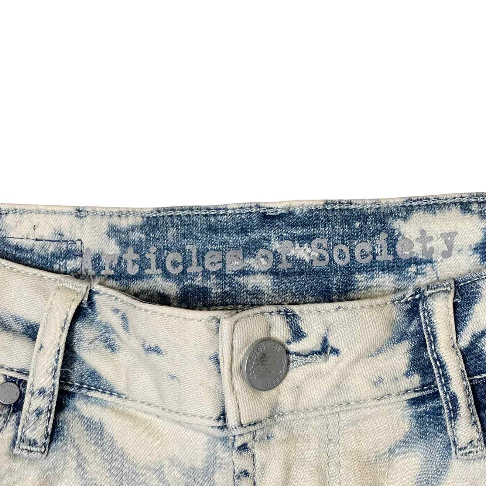 Article Of Society Straight Leg Jeans Frayed Hem Tie Dye Bleached Denim 26 Women
