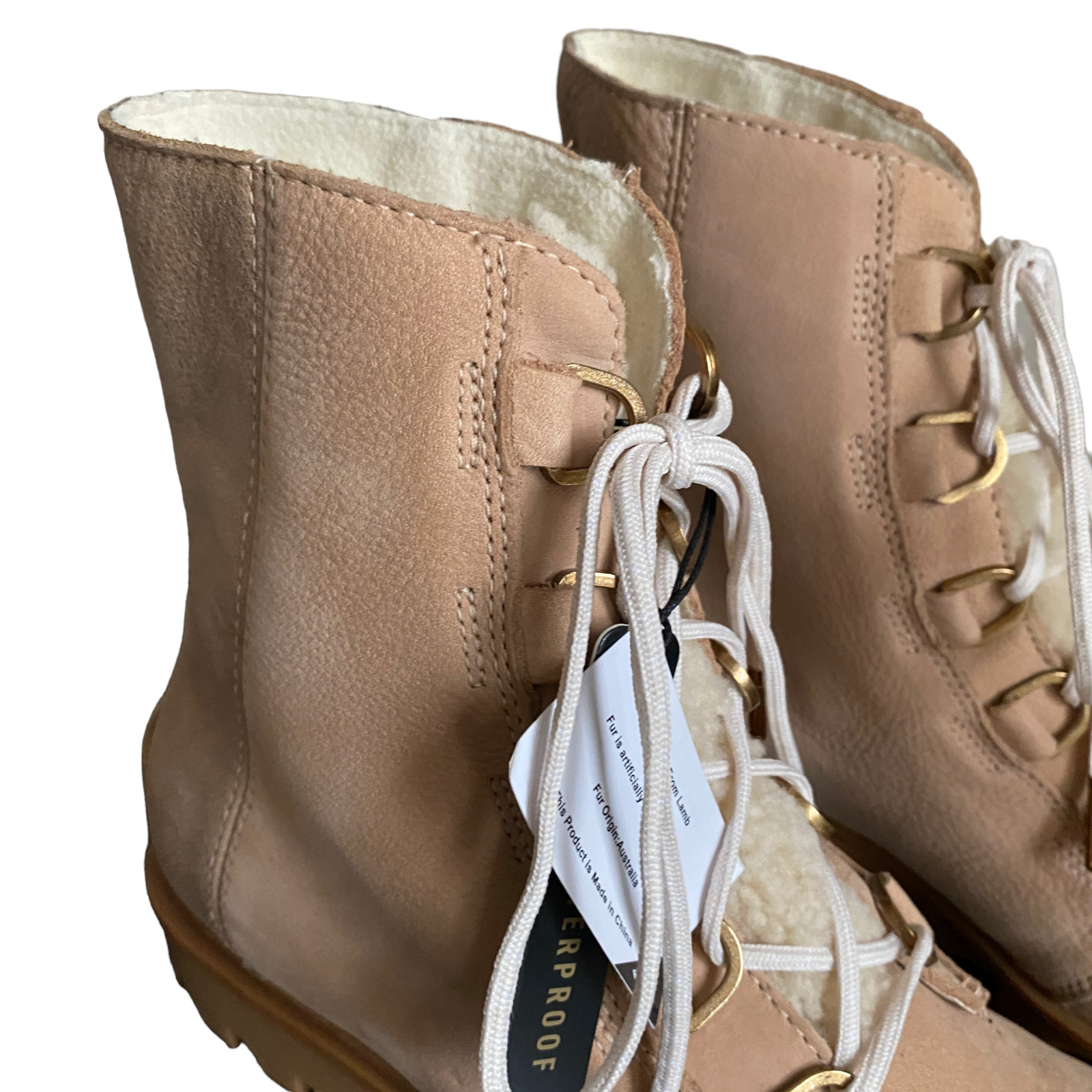 Sorel Sz 11 Phoenix Lace Lux boots New Tan Gold with Shearling Tongue Waterproof