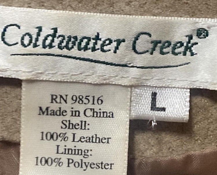 Coldwater Creek Women’s L Brown Leather Button Jacket Scalloped Trim Lined Y2K