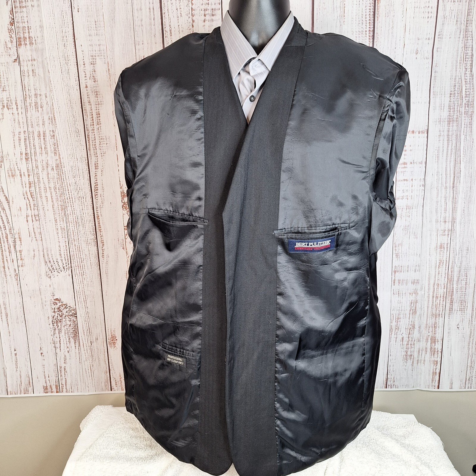 Burt Pullitzer Jacket Blazer Mens 48R 3 Button Ventless Black Wool Blend