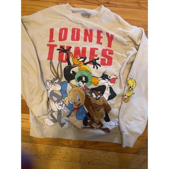 Looney Tunes Characters Crewneck Sweatshirt Beige Bugs Bunny Daffy Duck Tweety