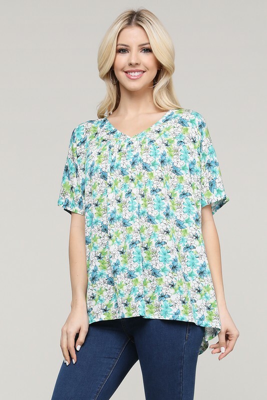Women Casual Floral Top Blouse Shirt Short Sleeve V Neck Loose Fit Plus Regular