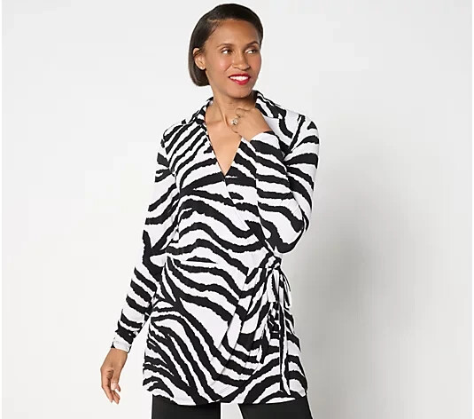 #579 Dennis Basso Italia Knit Faux Wrap Tunic Size XL