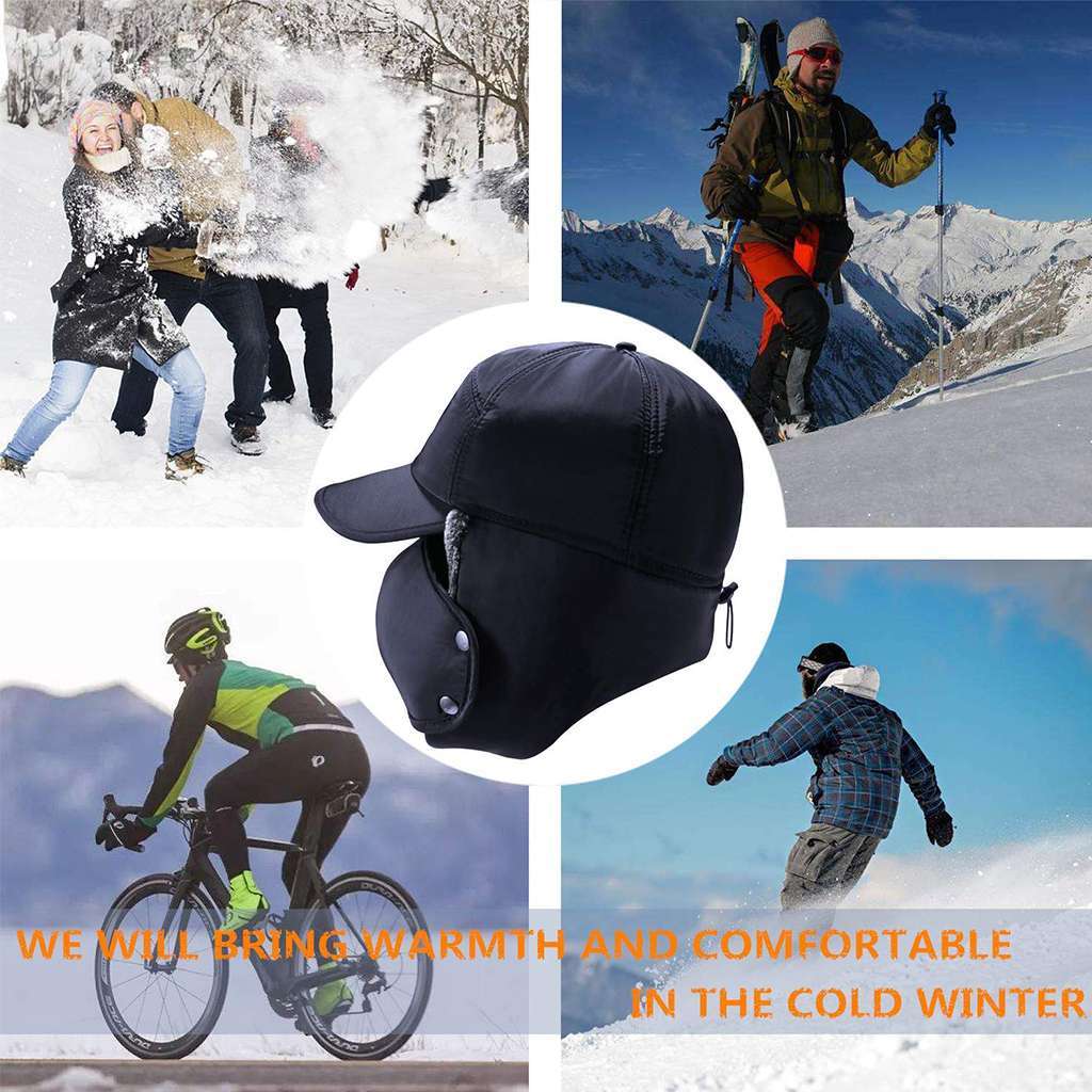 Men Winter Ear Flap Trapper Hat Face Mask Fur Aviator Thermal Warm Snow Ski Cap