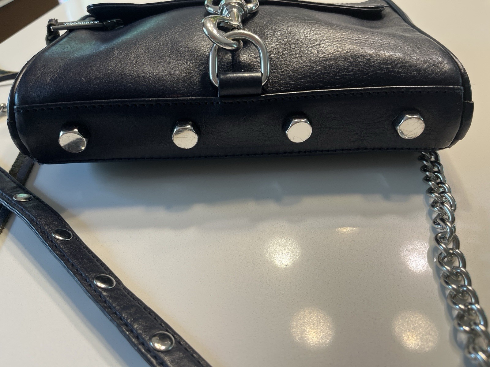 Rebecca Minkoff… Mini Mac Navy Blue Leather Crossbody Handbag… Silver Hardware