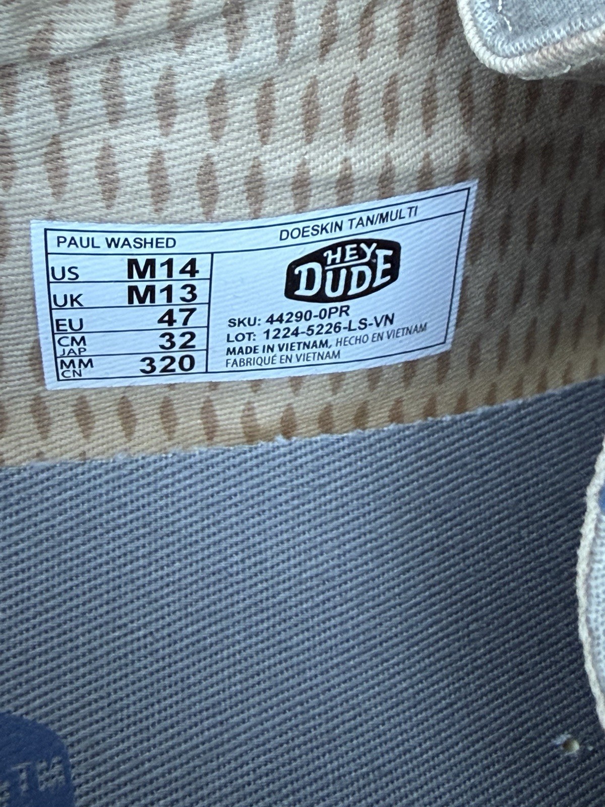 HEYDUDE Paul Washed Men’s Size 14 Slip-On Loafers Doeskin Tan/Multi NWT