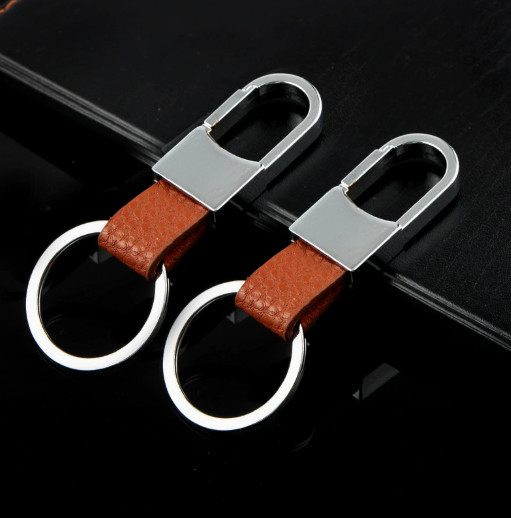 2PCS Brown Leather Metal Key Clip Keyring Car Key Fob Waist Keychain Holder