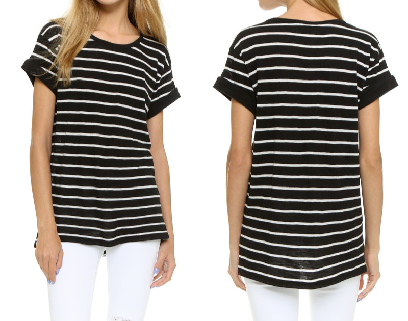 NWT Vince Feeder Stripe Pima Cotton Short Sleeve Tee Black-White Size XS, S $85