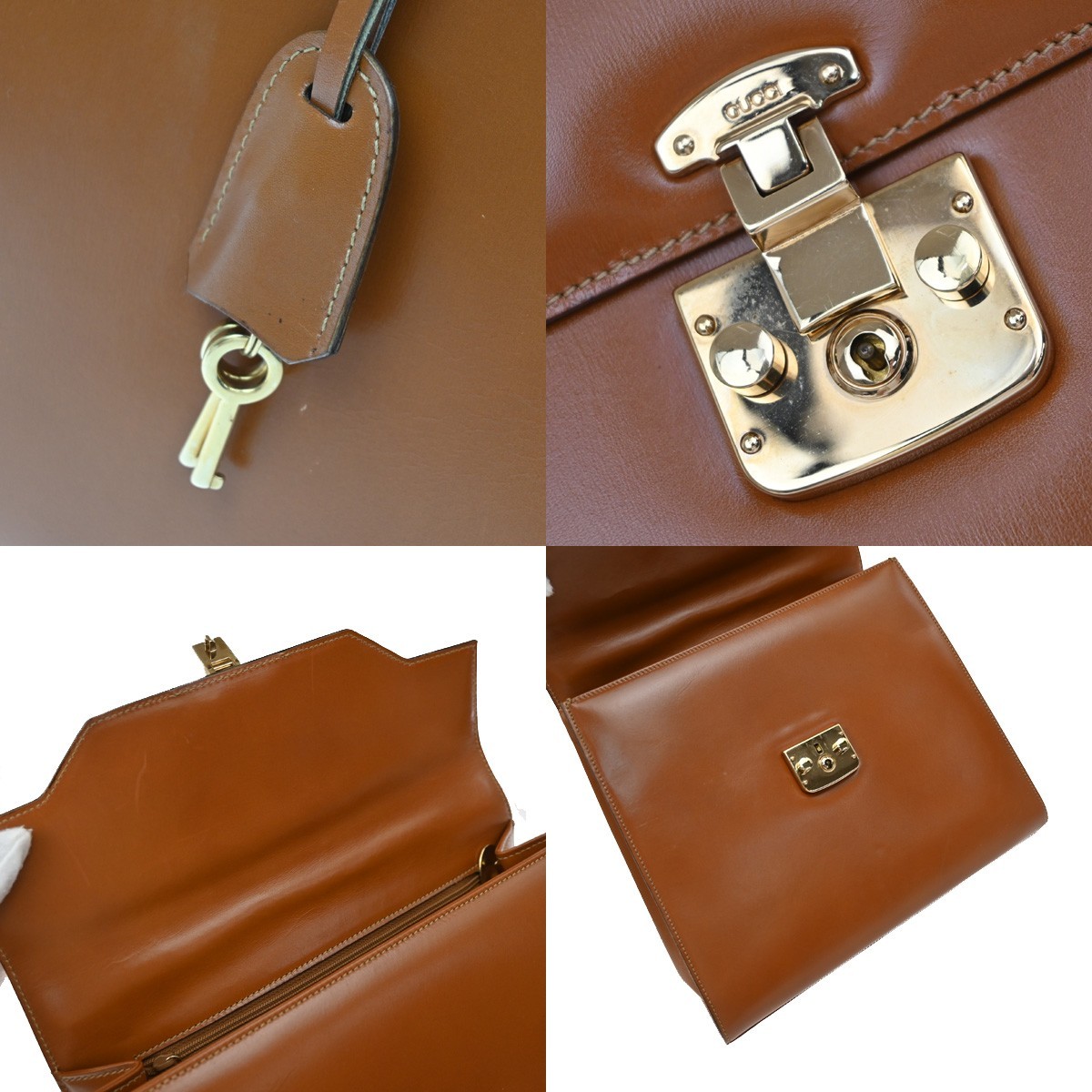 GUCCI Lady Lock 2Way Shoulder Hand Bag Leather Brown Gold Italy 76CB076