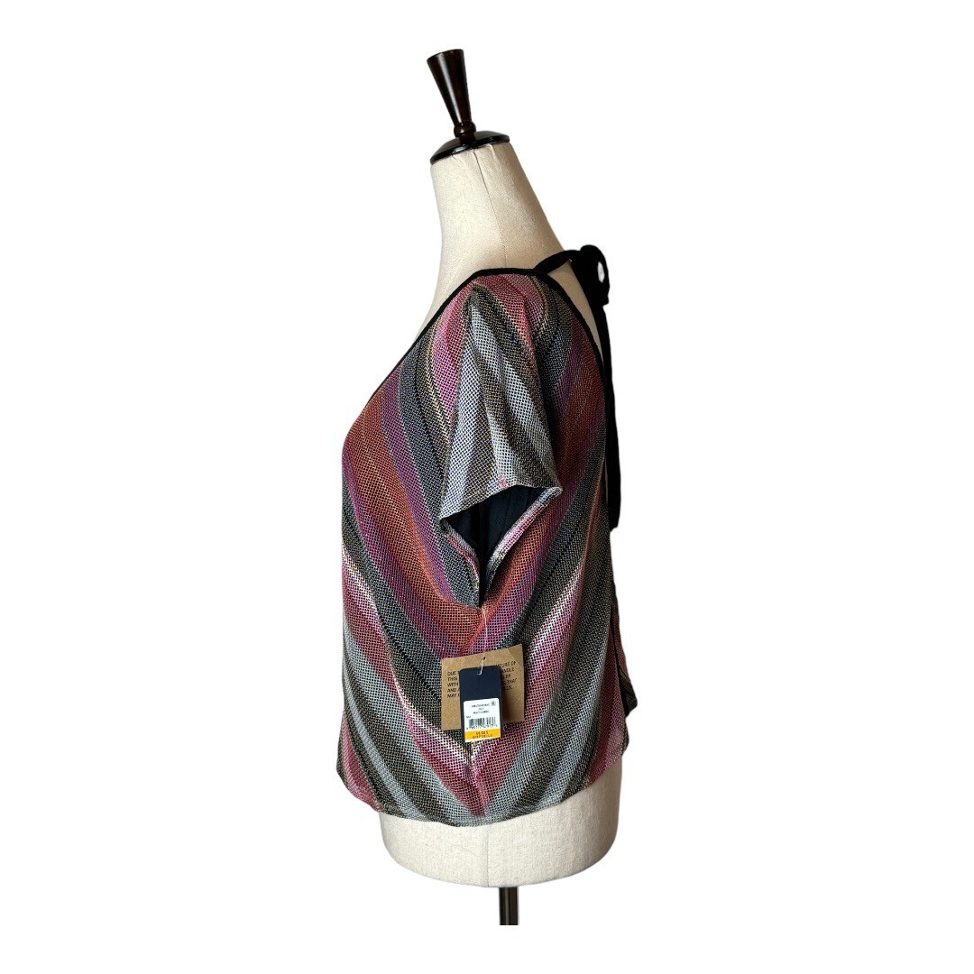 Rachel Roy Shirt Women Small Purple Black Striped Mariposa Metallic Top NWT