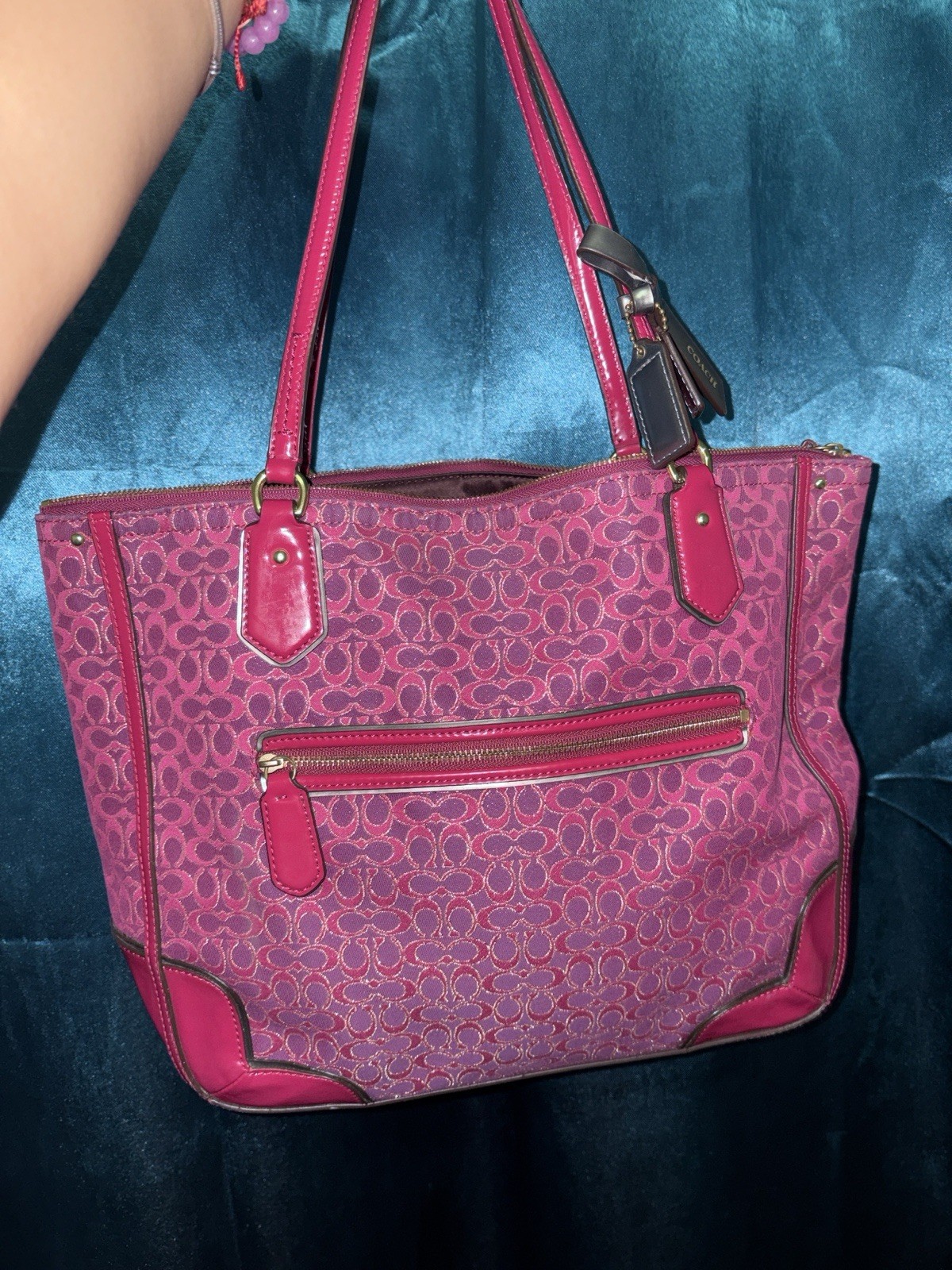 Coach Poppy Signature Magenta Metallic Logo Gold-Pink And Purple Handbag 26414