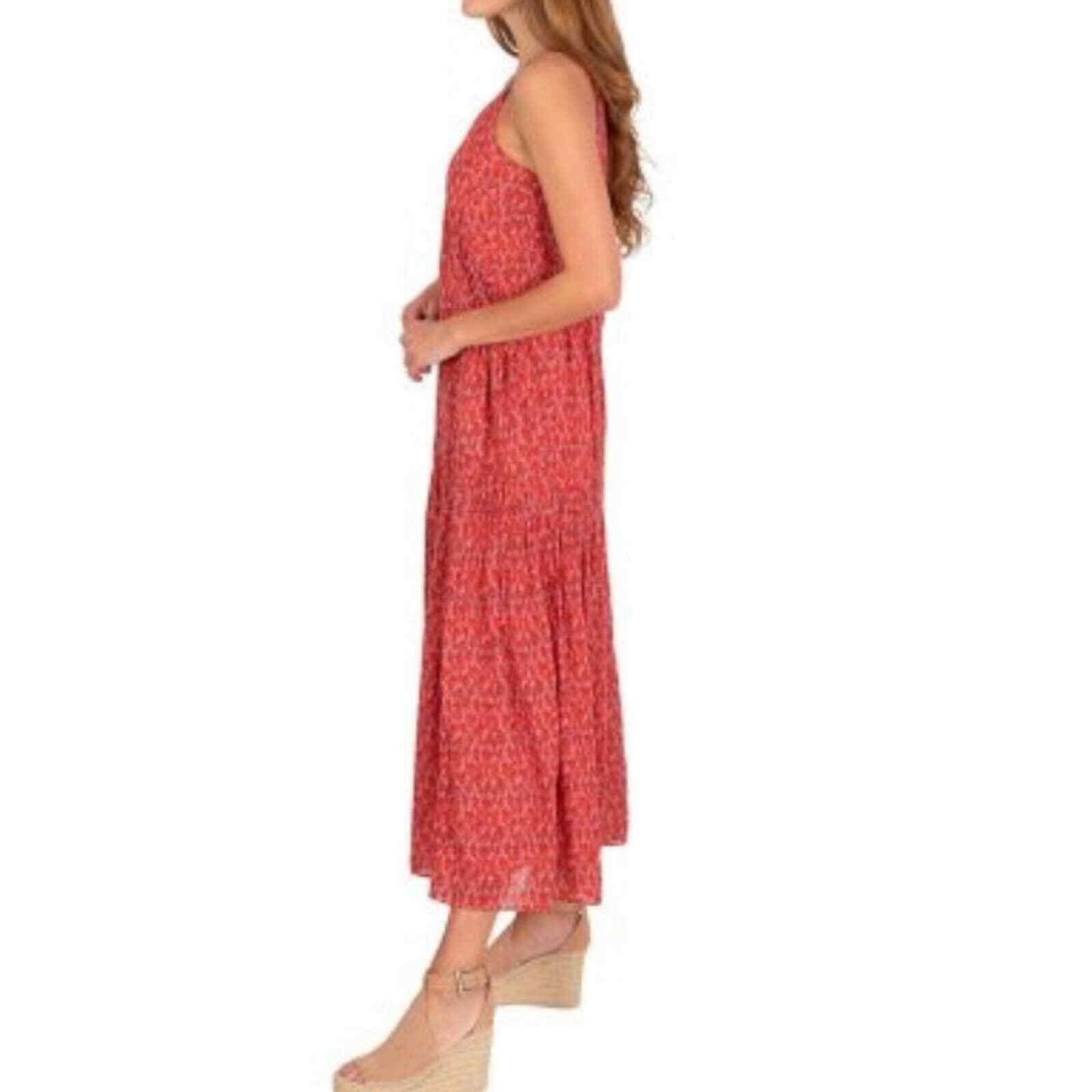 Joie Women’s Tiered Sleeveless Maxi Dress, 100% Cotton Easy Care, Tea Rose Red