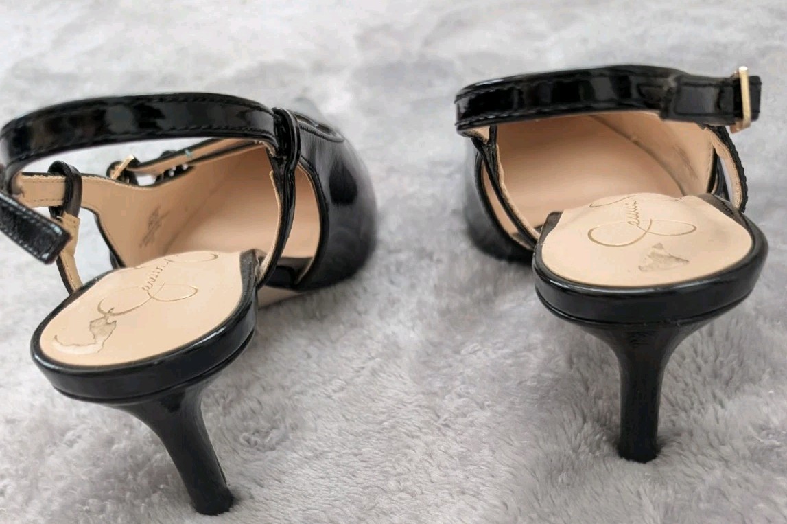 Jessica Simpson Black Patent Leather Slingback Kitten Heel Sz 8 Pumps