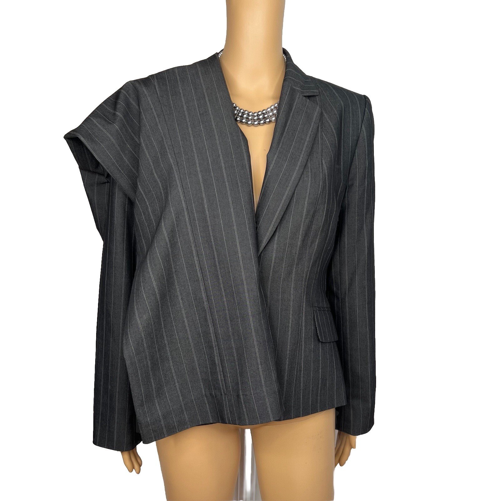 Nine West Polyester Rayon Stretch Pant Suit Size 10 Gray Striped Lined 2PC