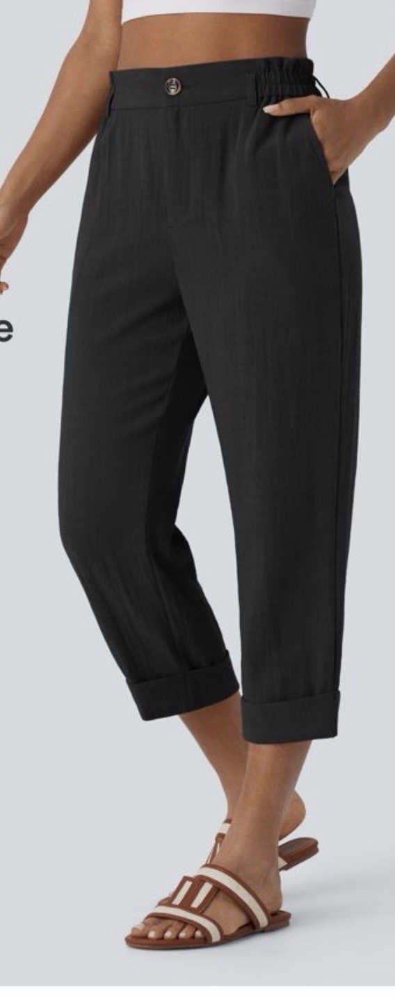 Halara Women’s high waisted cropped linen like pants.