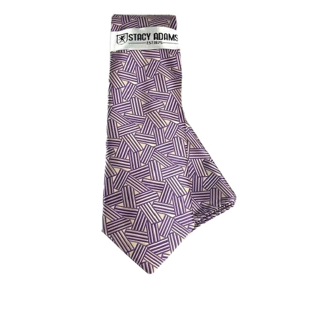 Stacy Adams Men’s Tie and Hanky Set Purple Champagne Handmade 3.25 inches Wide