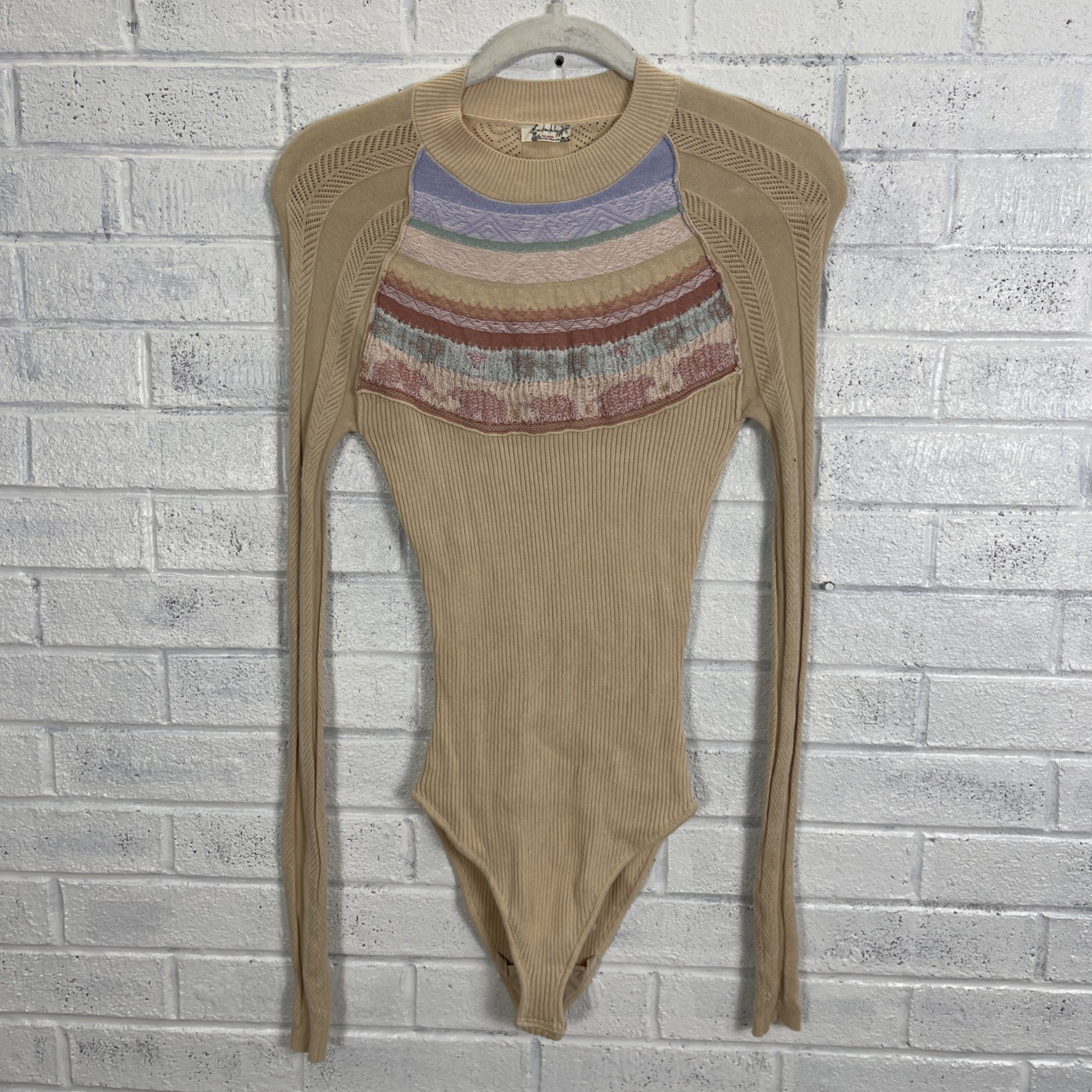 Intimately Free People Rainbow Pastel Knit Bodysuit Womens Size S Boho Festival