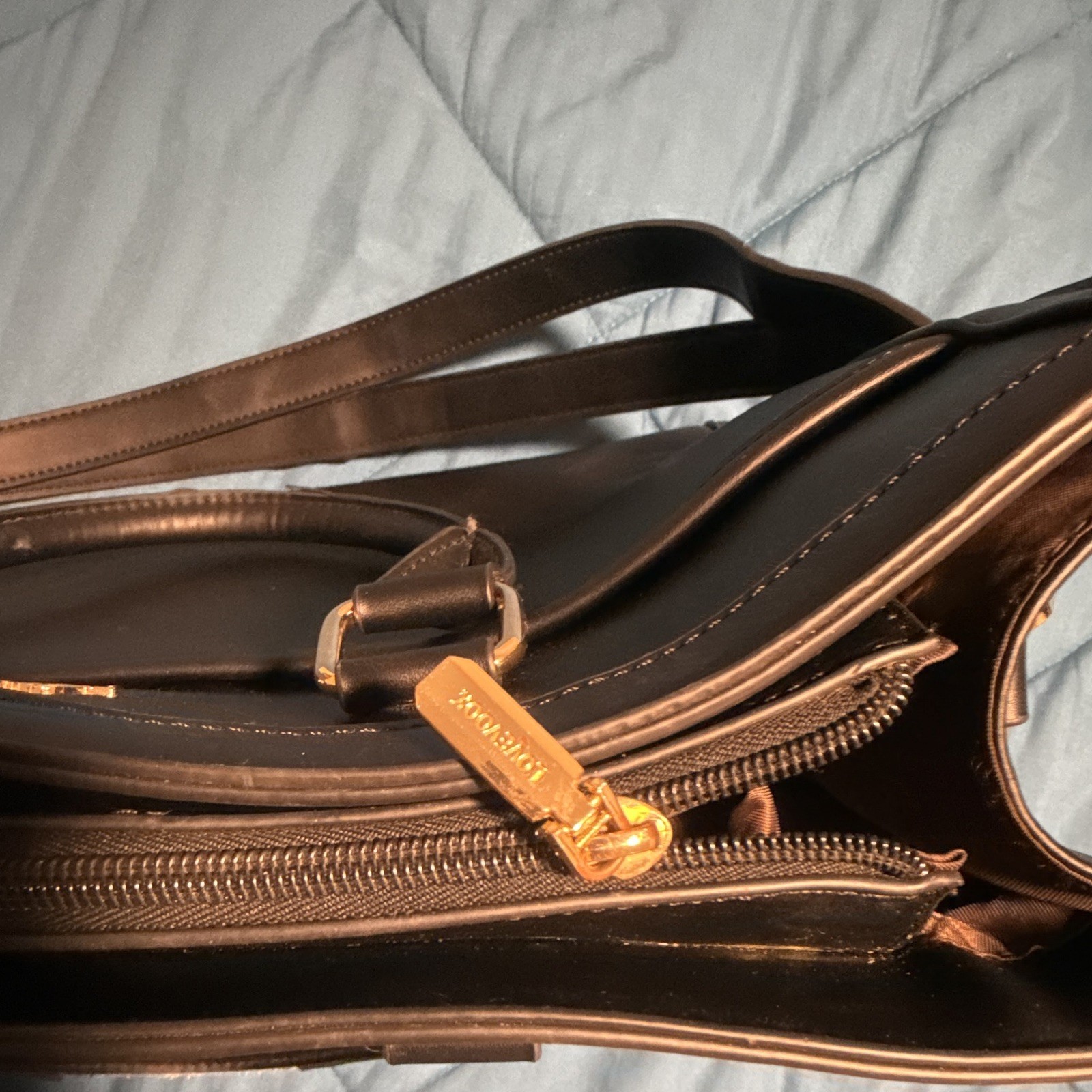 LOVEVOOK Black Large laptop Bag Zip Closure, Detachable Strap, Gold Hardware