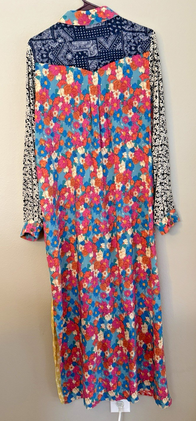 Natural Life Esme Patchwork Mixed Print Floral Maxi Shirt Dress Boho Artsy Sz M