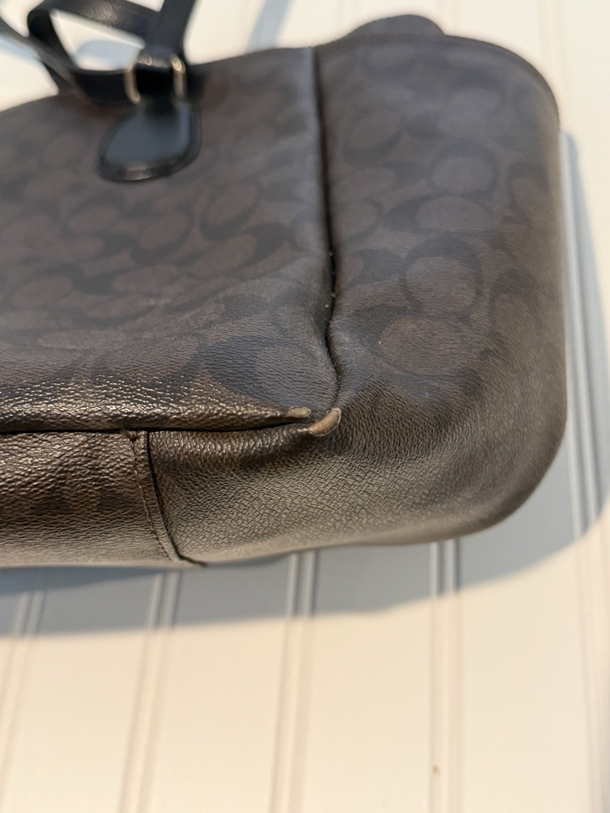 Coach Signature Brown Zip Top diaper bag Tote, Black Leather Straps, Dust Bag