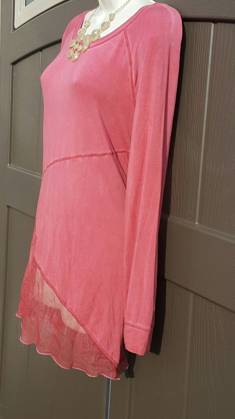 Soft Surroundings Silk Long Sleeve Knit Asymmetrical Tunic Top Size XS Red New