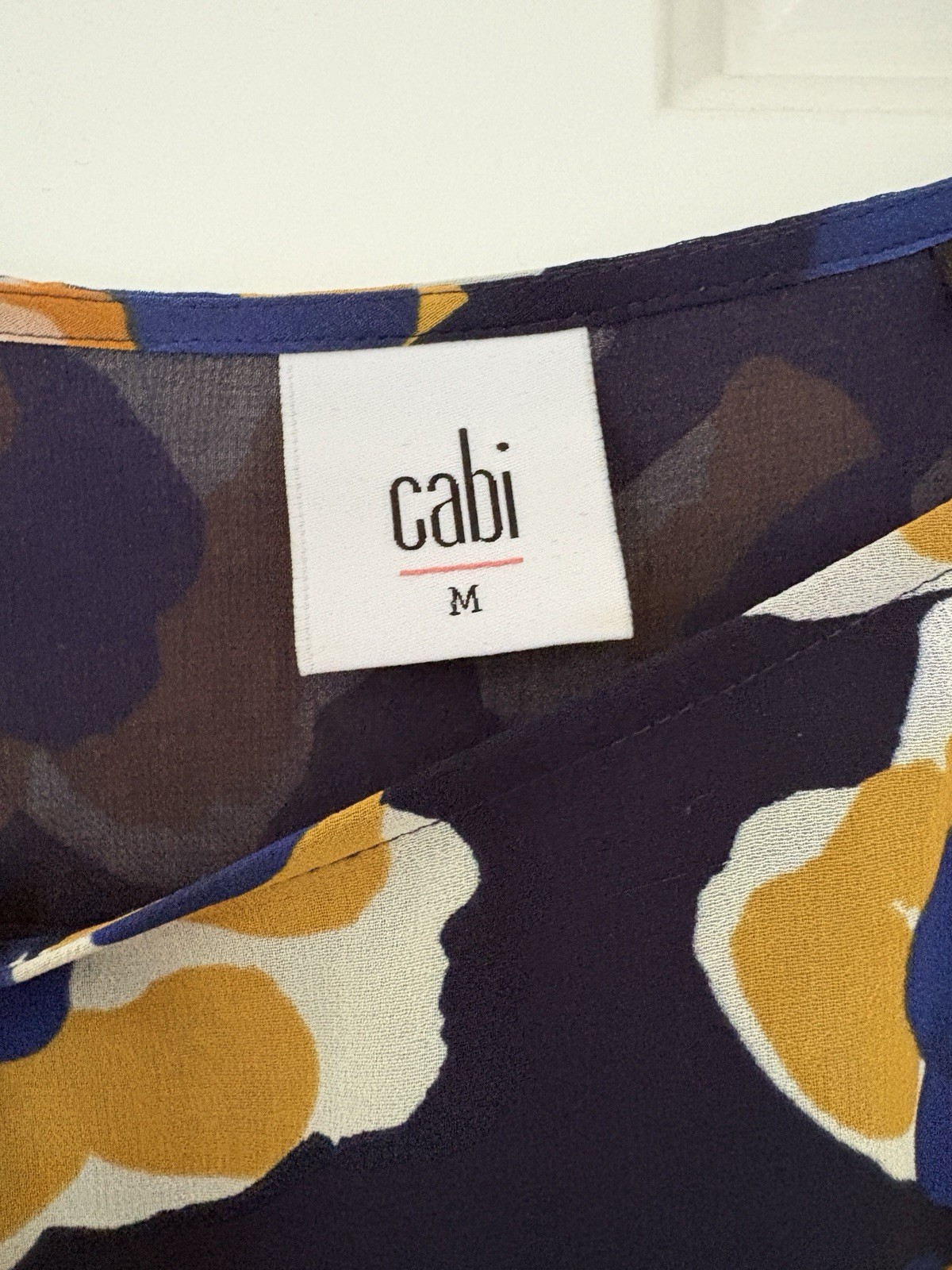 Cabi Navy Medium Floral Sheer Blouse – Blue & Mustard