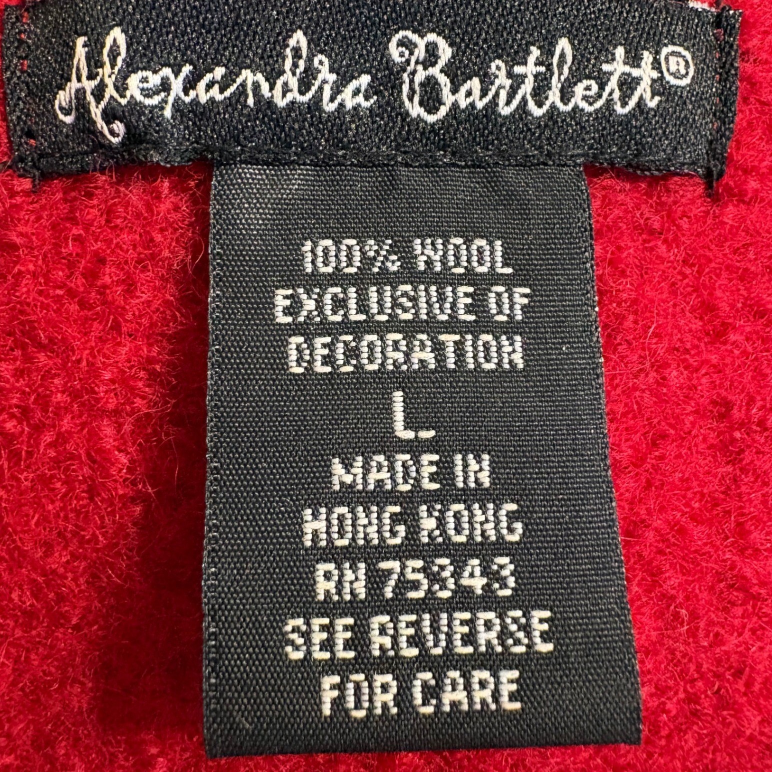 Alexandra Bartlett Red 100% Wool Beaded Floral Cardigan Sweater Velvet Trim Sz L