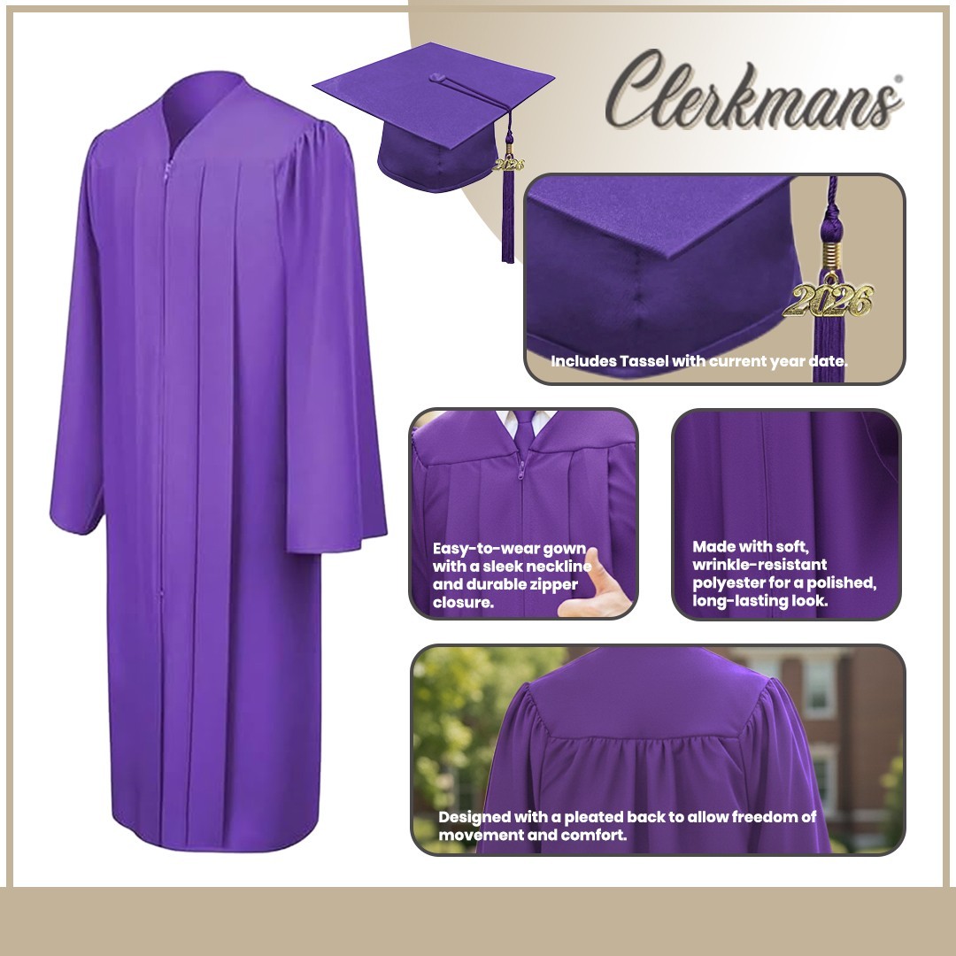 Matte Purple High School/Bachelor Graduation Cap and Gown