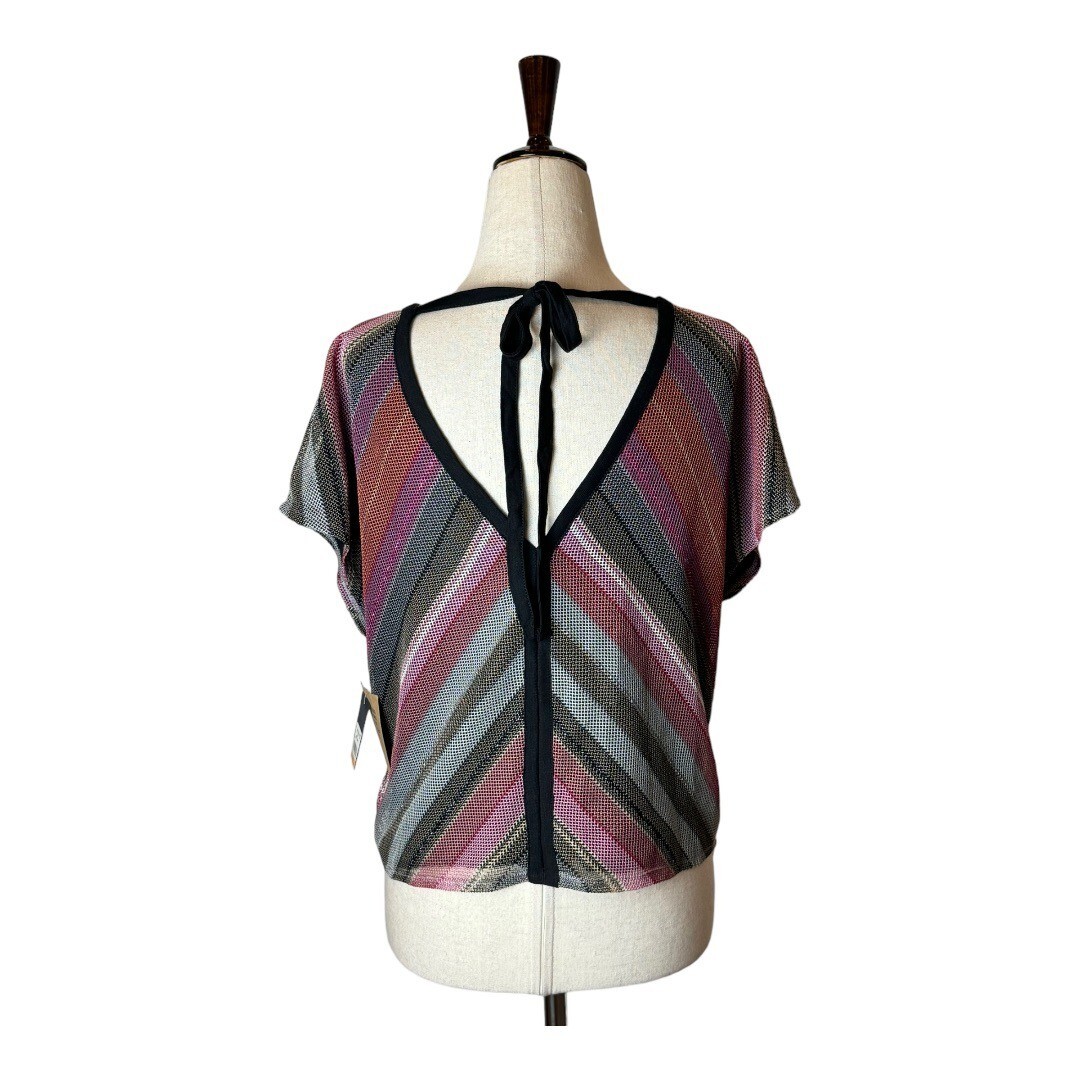 Rachel Roy Shirt Women Small Purple Black Striped Mariposa Metallic Top NWT