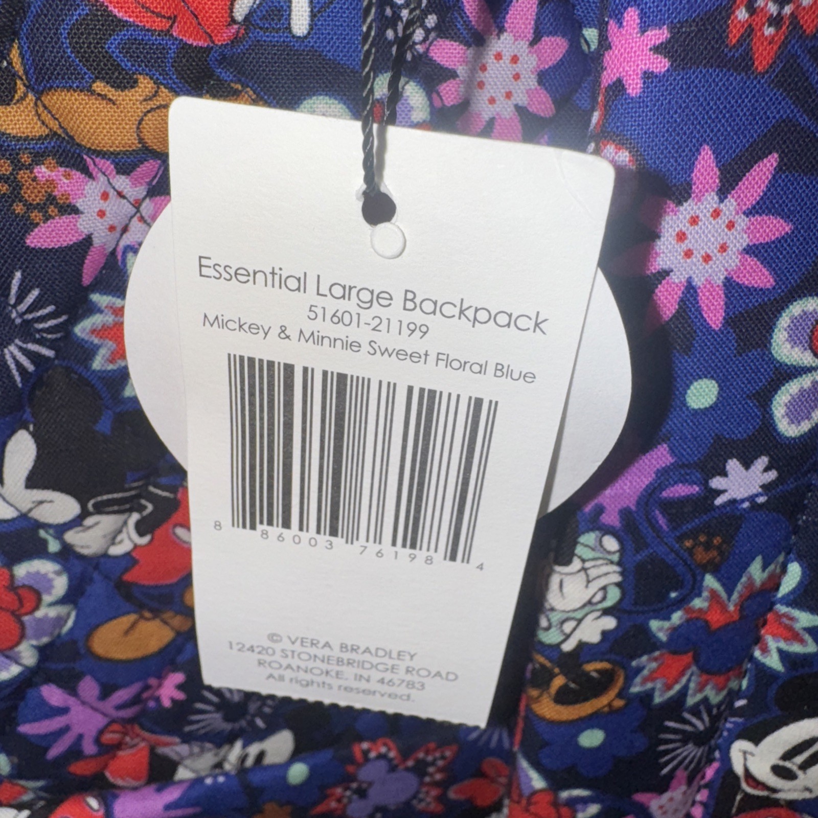Vera Bradley Disney Mickey & Minnie Floral Blue Essentials Large Backpack NWT