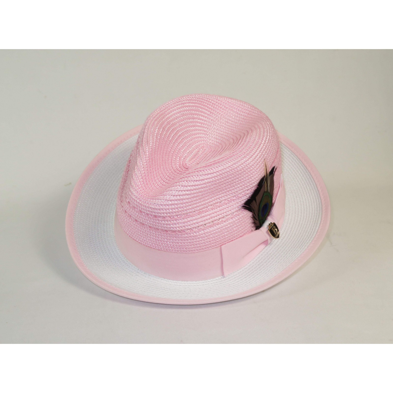 Men’s Bruno Capelo 2-Tone Straw Fedora Hat CASANOVA CV895 White/Pink