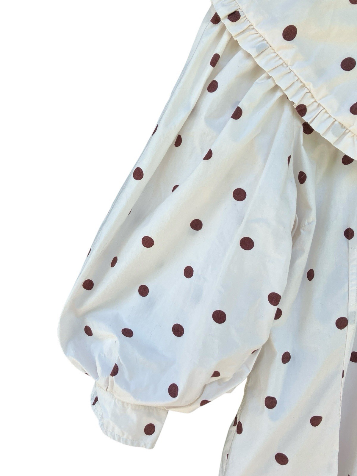 GANNI Polka Dot White Poplin Sailor Collar Mini Dress Size EU 42 US 10 / 12