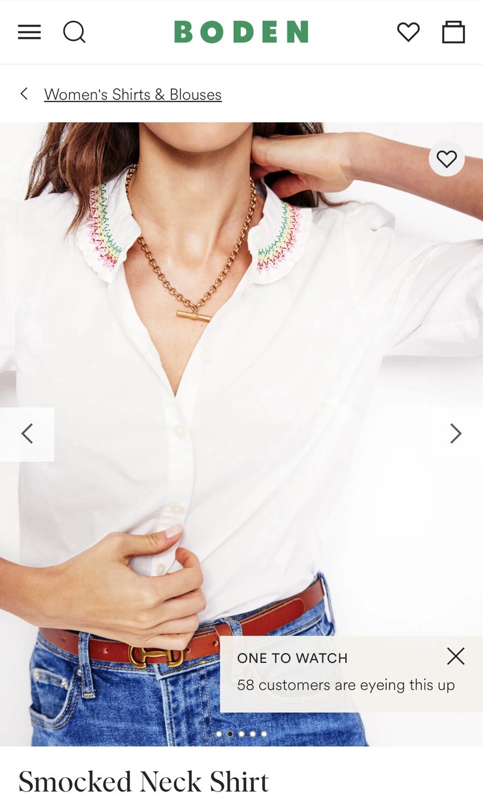 New Boden White Smocked Neck Shirt / Blouse With Multi Colour Stitching Size 20
