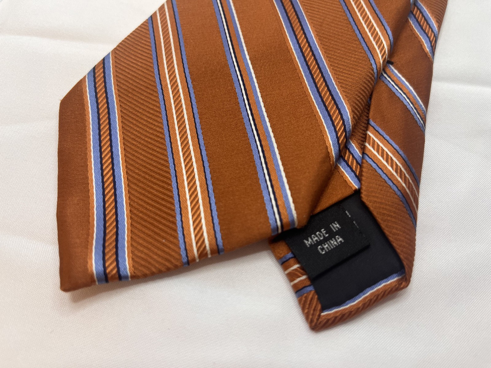 Michael Kors Men’s Rust Orange Blue Striped 100% Silk Neck Tie Classic Made USA