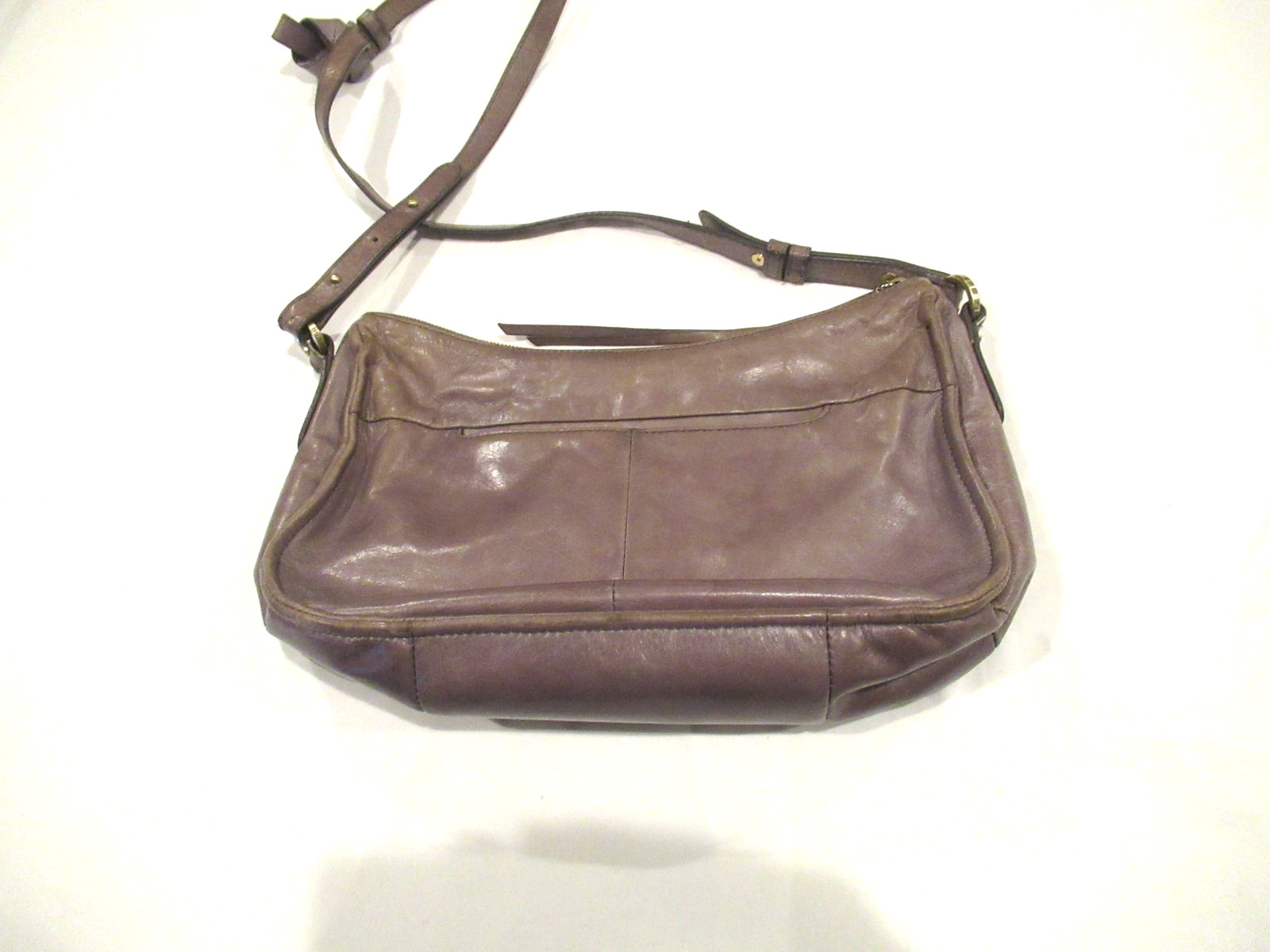 Hobo gray leather purse, 11 inches wide, 40 inch strap