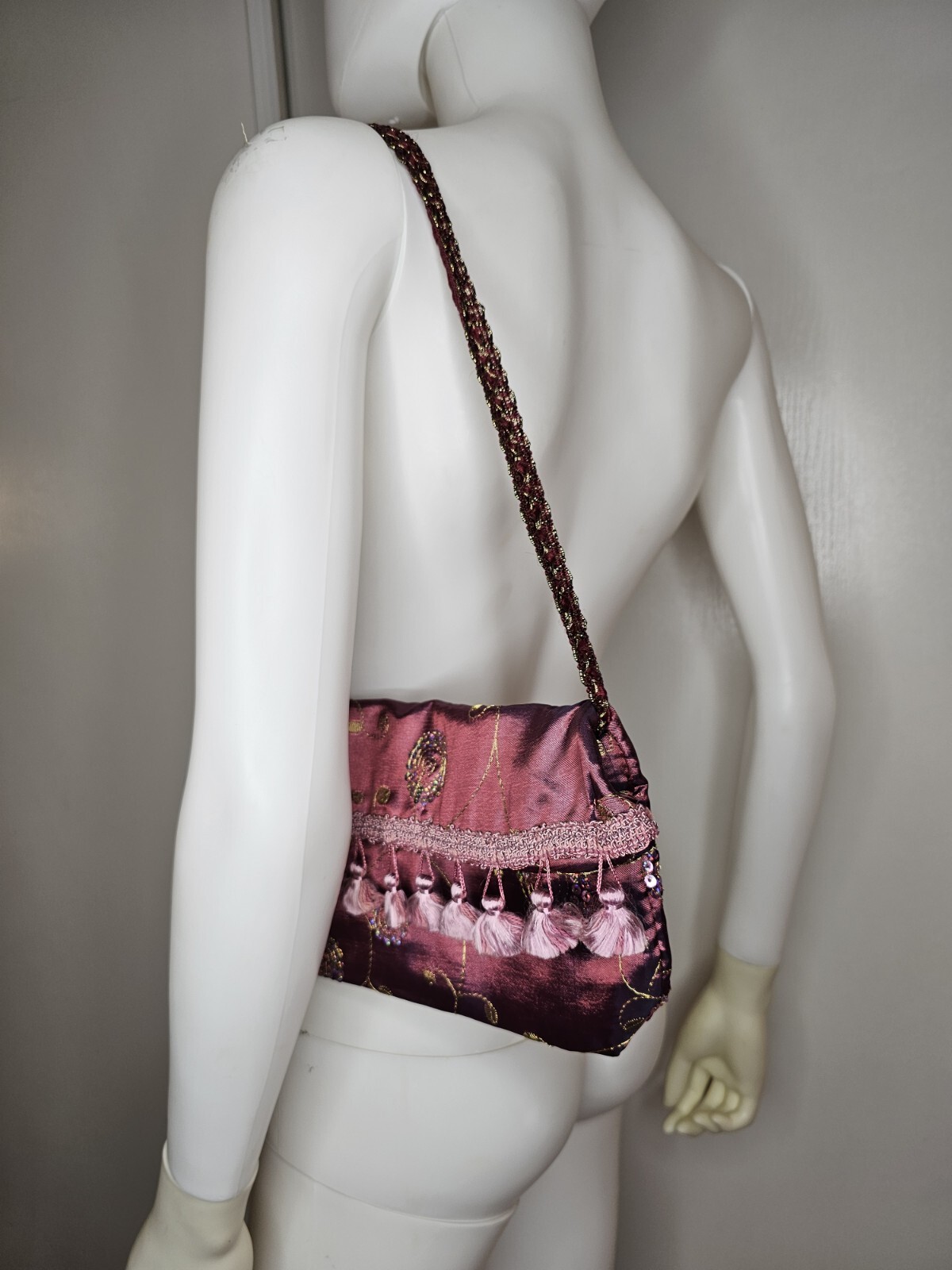 Beautiful Handmade Shoulder Bag Purse With Sequin and Tassels Y2k Retro Look