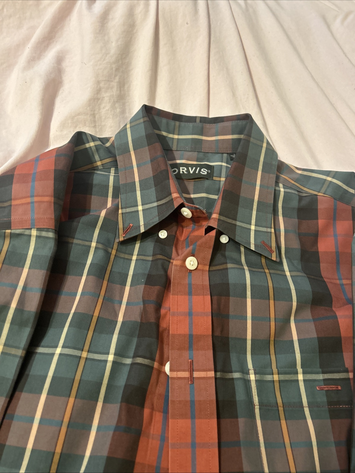 Orvis Men’s Check 100% Cotton Barrel Cuff Dress Shirt Size Large Multicolor