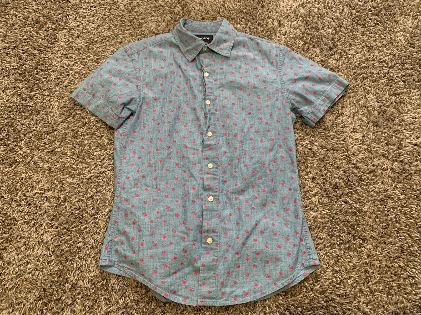 Bonobos Men’s Small Slim Fit Chambray Floral Riviera Short Sleeve Shirt