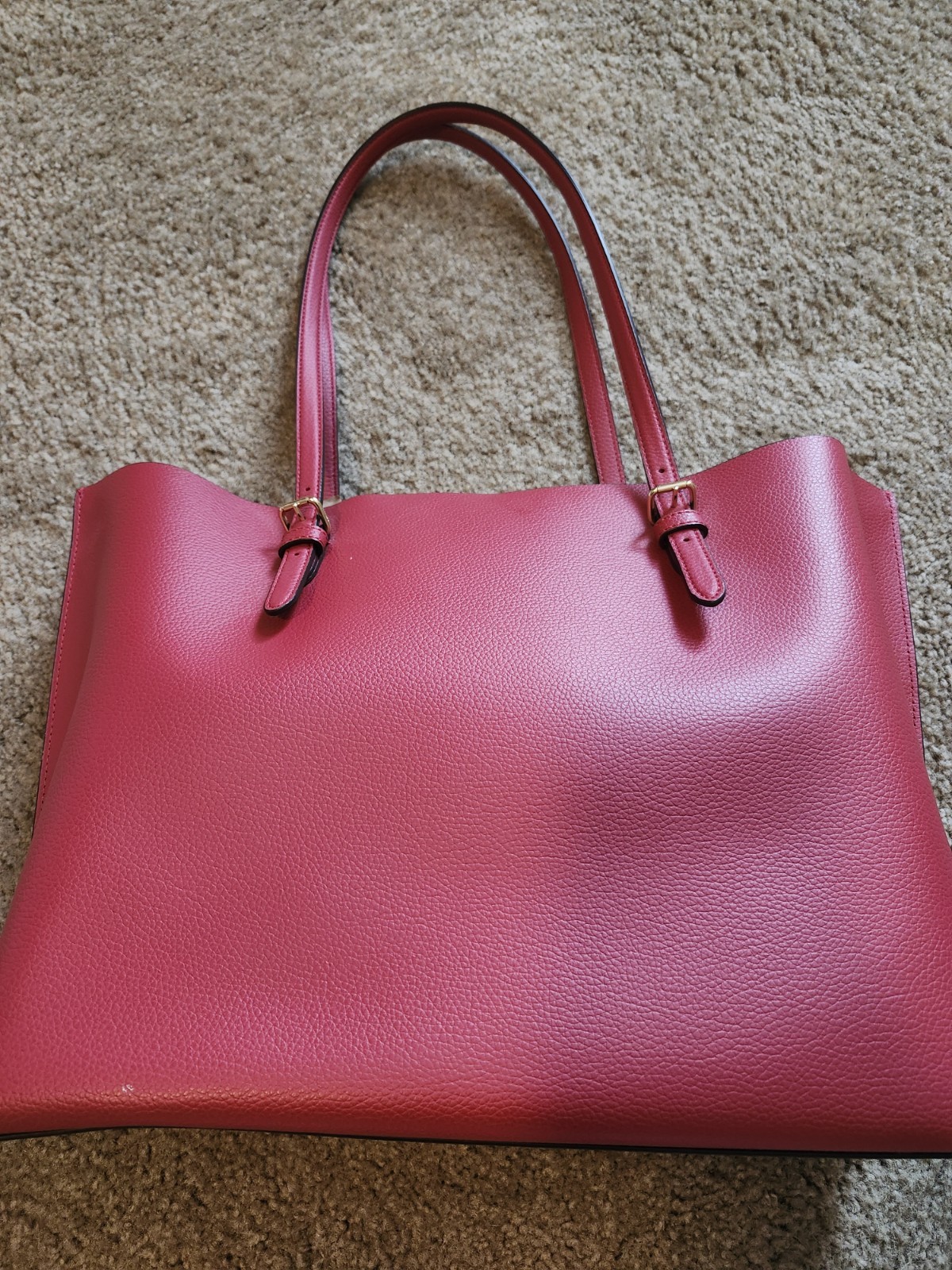 COACH Mollie Red Leather Tote Bag Light Pink Interior Gold Accent