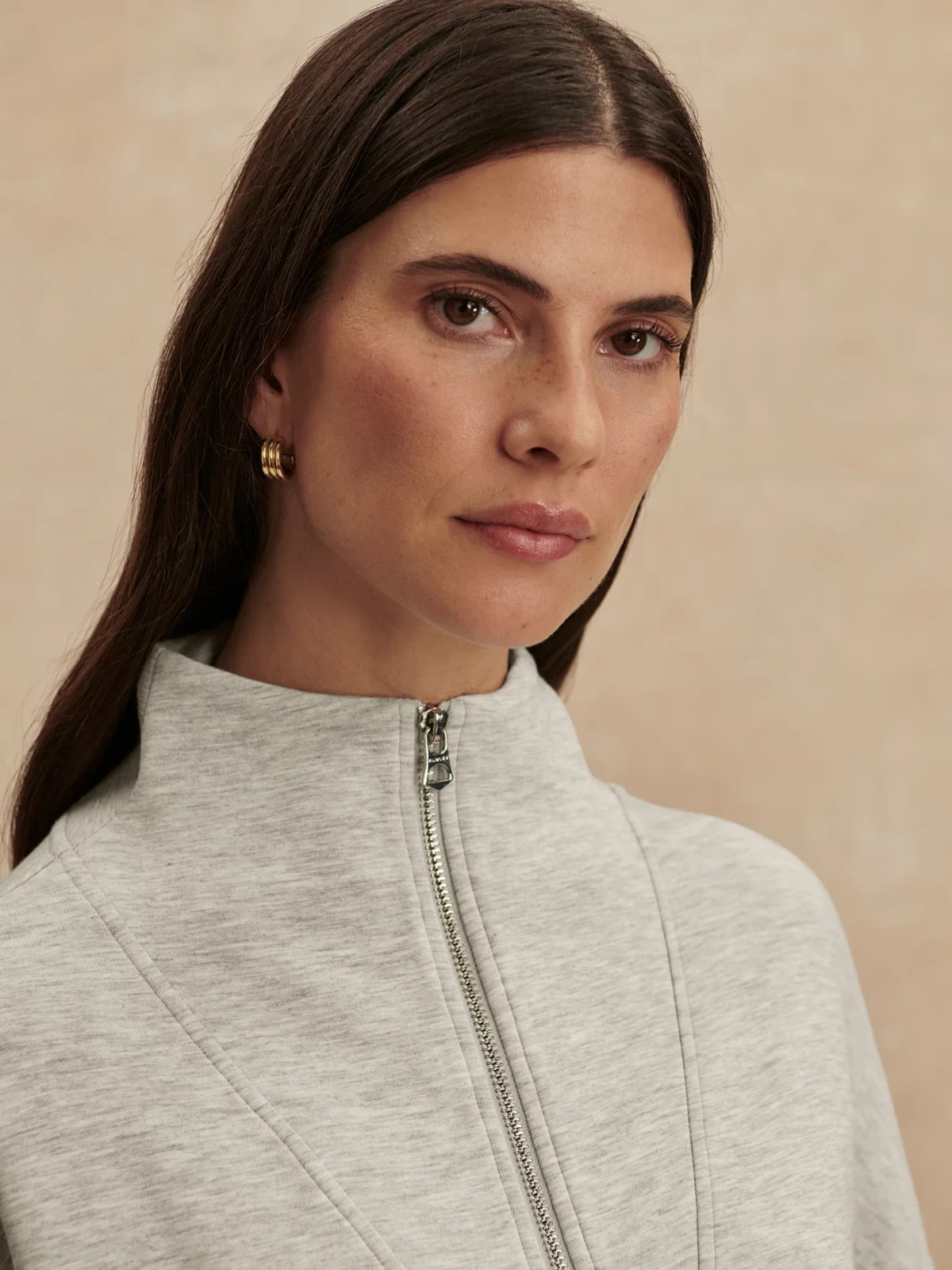 Varley Hawley Half-Zip Sweat in Light Grey Marl, Size X-Small