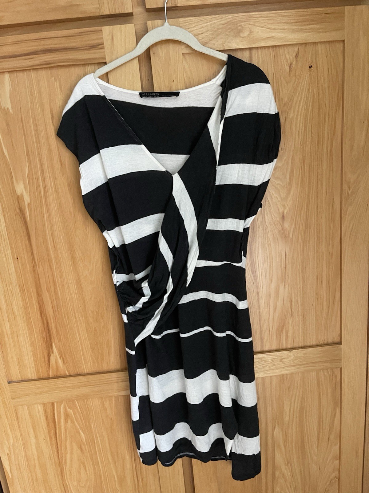 Allsaints Faux Wrap Dress Women’s Sz 4 Blk Cream EUC