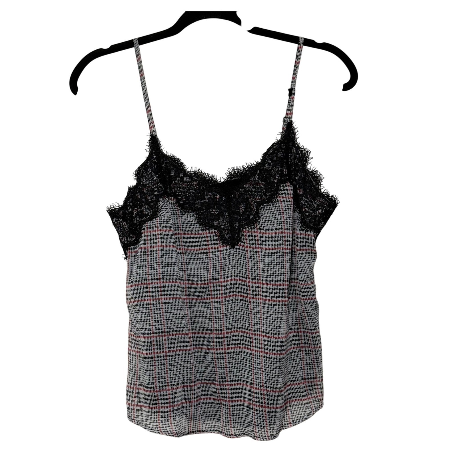Abercrombie & Fitch Plaid Lace Trim Cami Tank Top Gray Red Black Small Y2K