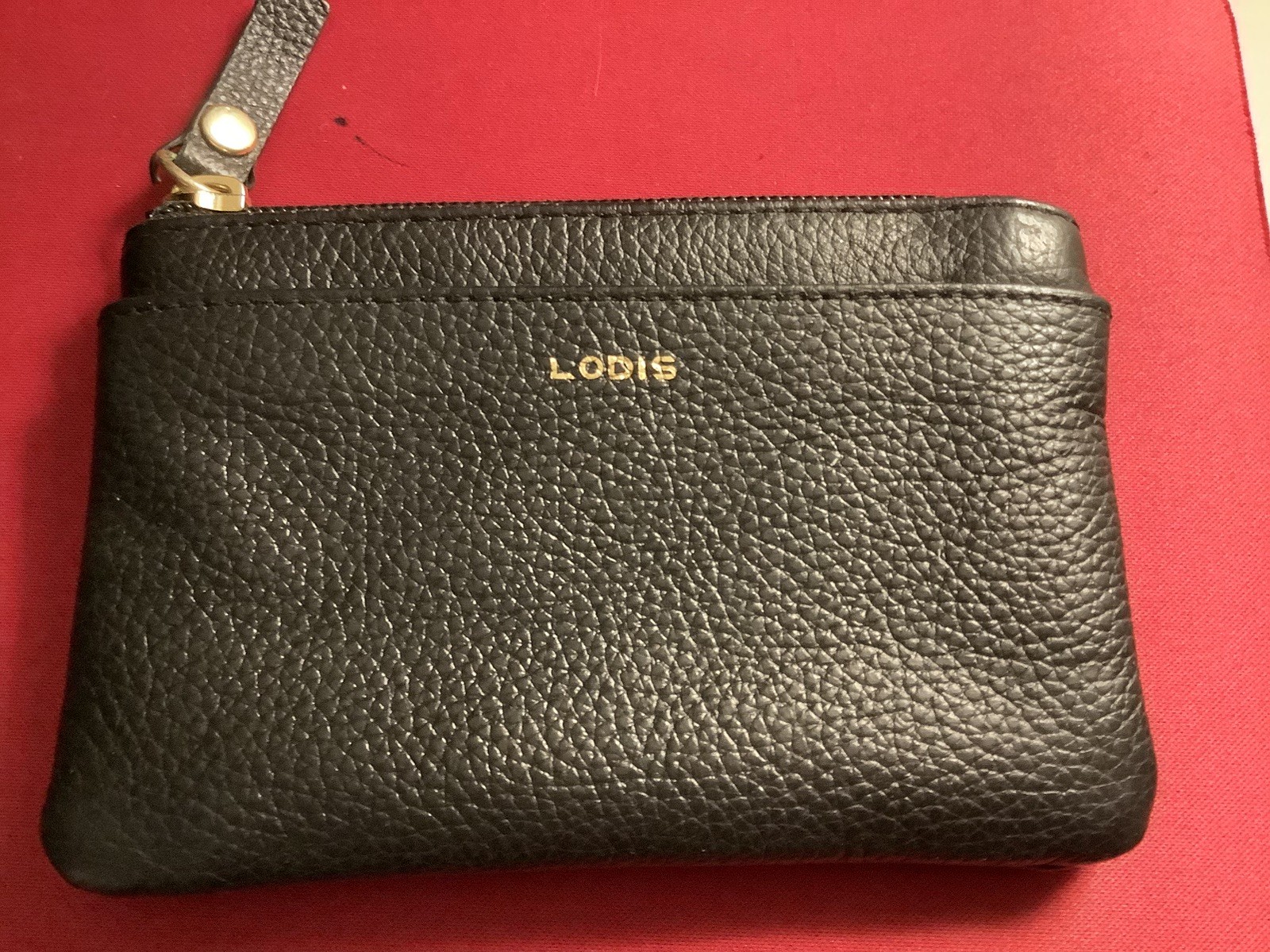 LODIS Coin Purse Multi Pocket Zippered Top Card Wallet Black Genuine Leather