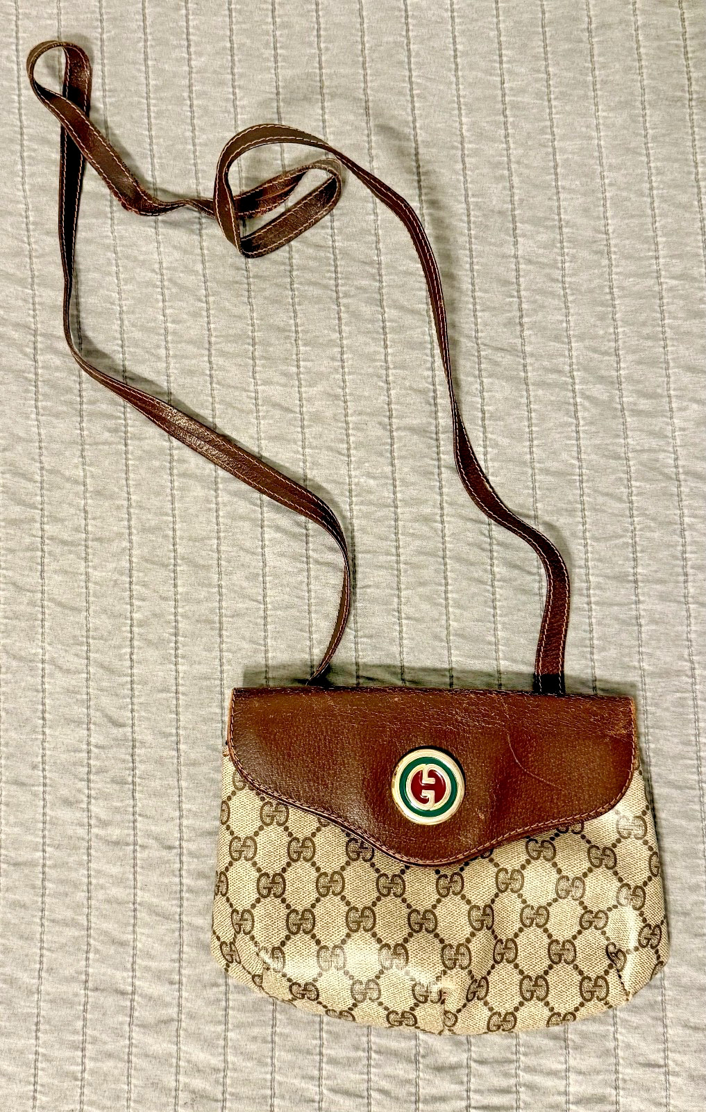 Auth GUCCI GG Pattern Crossbody Bag PVC Leather Brown Italy