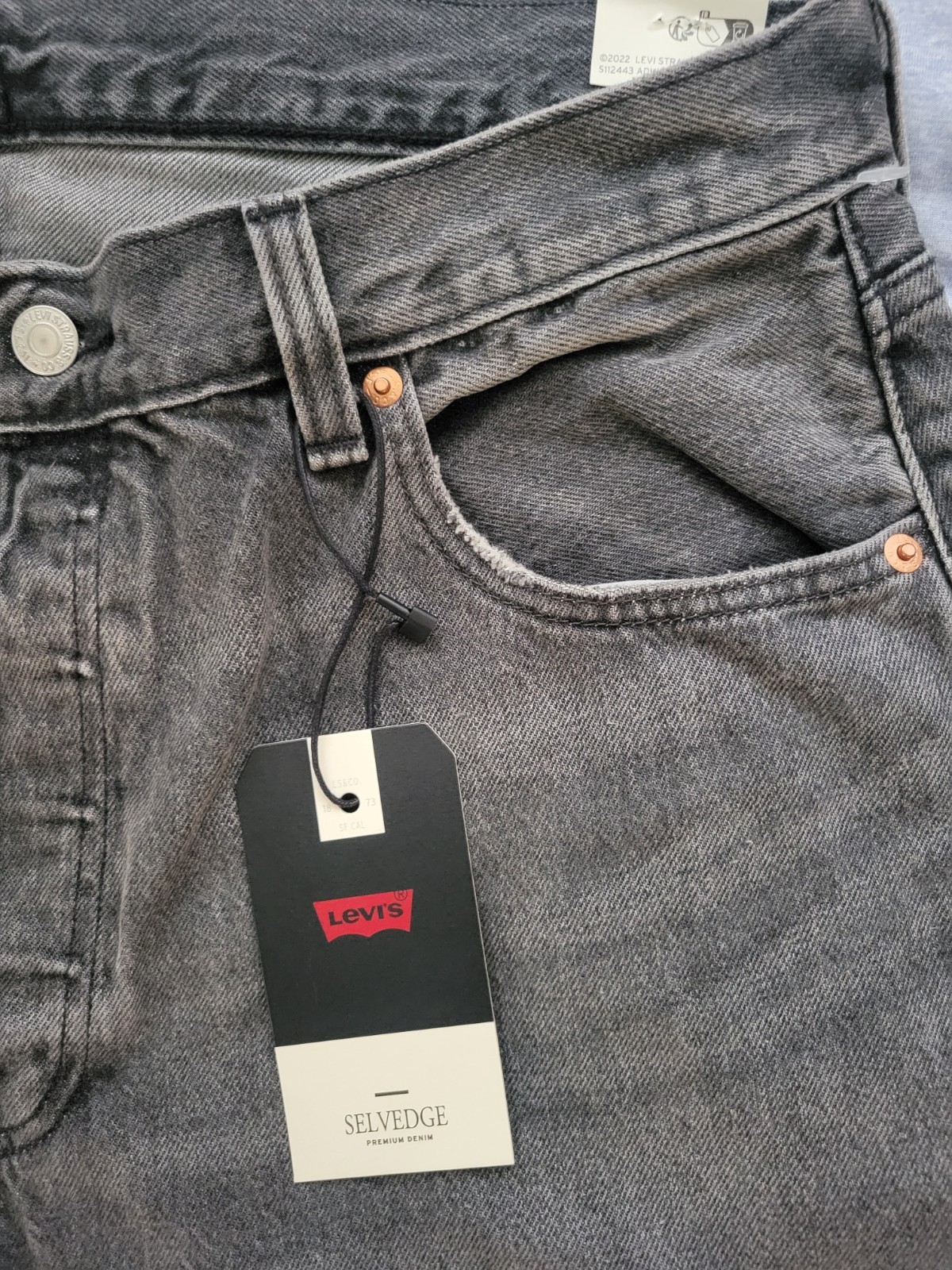 Levi’s 501 Selvedge Men’s Premium Straight Fit Jeans 36×32 Black Ash 005013658