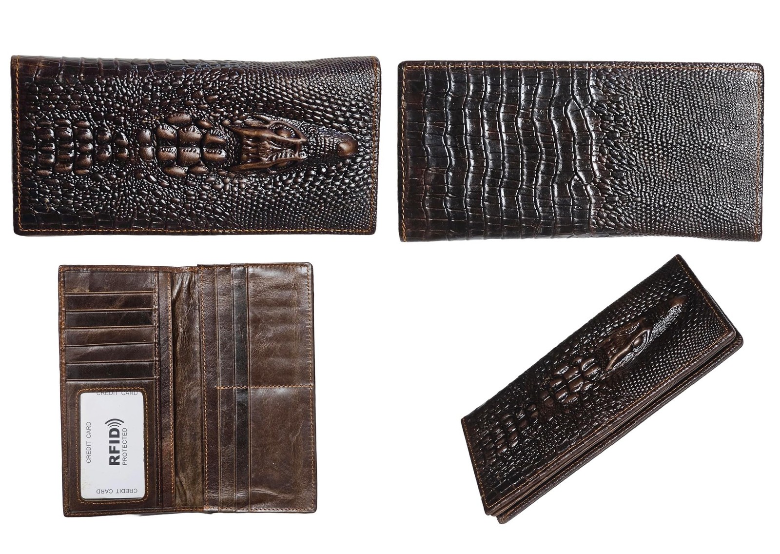 AurexaFashion Genuine 7.48 x 3.54 x 0.71 in, Crocodile Head- Coffee B2