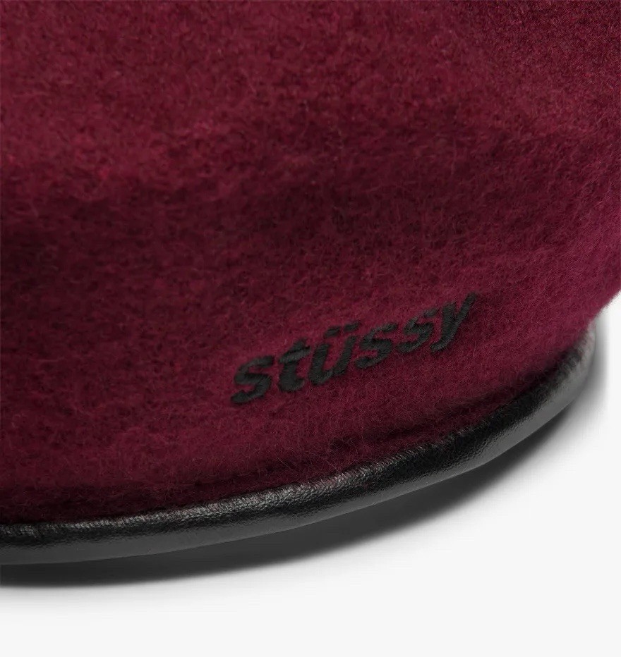 Stüssy Burgundy Solid Military Beret Hat M/L Unisex Adults RARE