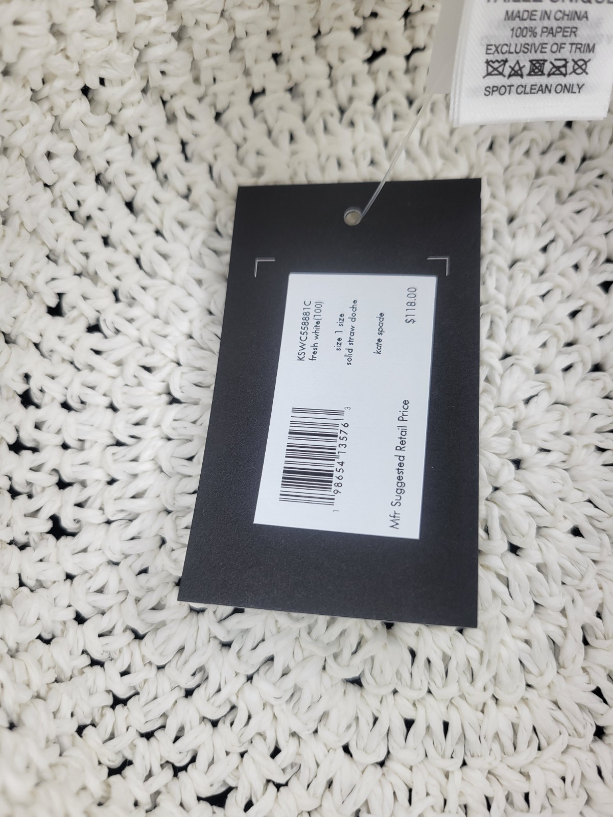Kate Spade New York Solid Straw Cloche Paper Hat W/ Gold Charm Fresh White O/S