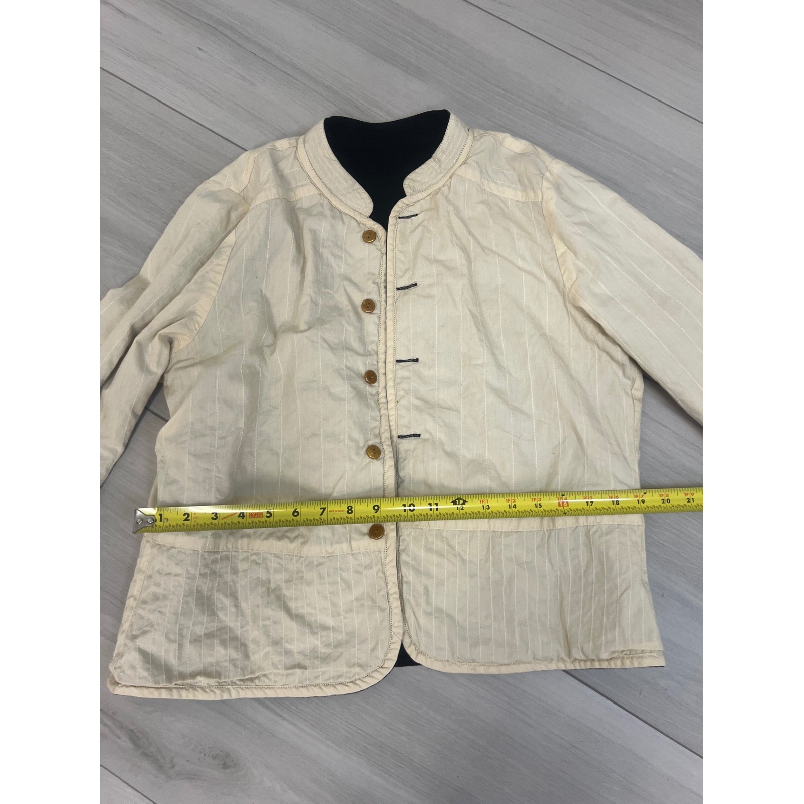 Reversible Quilted Jacket Cream Black Button Front Neutral Utility Office