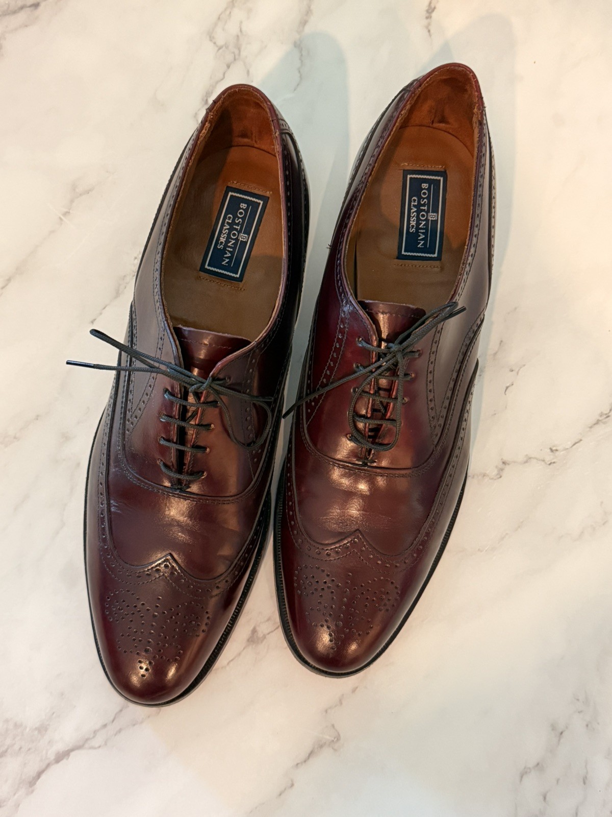 BOSTONIAN CLASSICS Men’s Burgundy Leather Wing Tip Oxfords Size 10.5 B Made USA